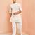 Cream mid length kurta pant set - cotton blend ethnic kurta with white wide leg pants