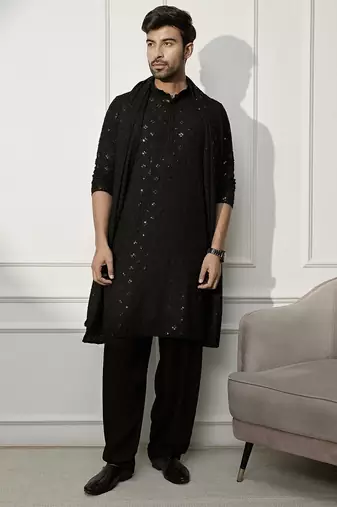black kurta pyjama set with dupatta