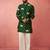 Green digital print kurta with cream satin palazzo - animal floral