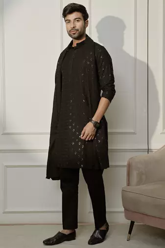 black kurta pyjama set with dupatta