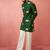 Green digital print kurta with cream satin palazzo - animal floral