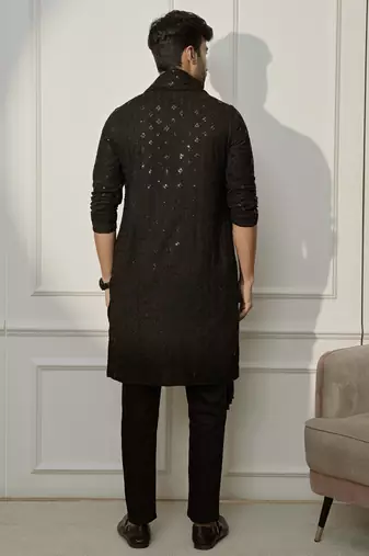 black kurta pyjama set with dupatta