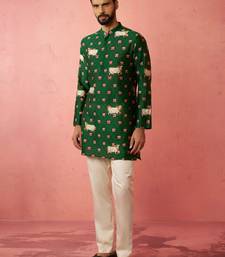 Green digital print kurta with cotton pyjama - animal floral set