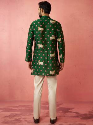 Green digital print kurta with cotton pyjama - animal floral set 5