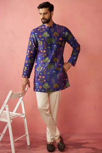 Blue digital print kurta with cotton lycra pyjama set