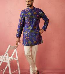 Blue digital print kurta with cotton lycra pyjama set