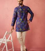 Blue digital print kurta with cotton lycra pyjama set