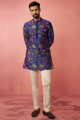 Blue digital print kurta with cotton lycra pyjama set