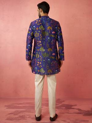 Blue digital print kurta with cotton lycra pyjama set 5