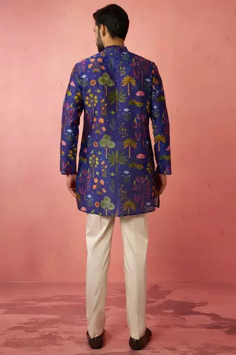Blue digital print kurta with cotton lycra pyjama set
