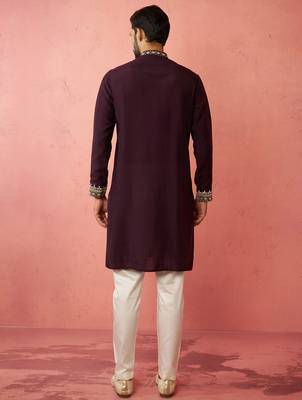 Purple chanderi kurta set with cream pyjama - royal wedding wear 5