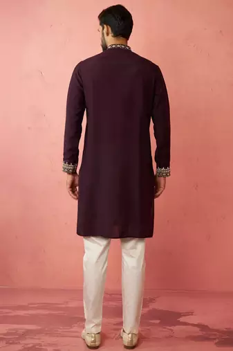 Purple chanderi kurta set with cream pyjama - royal wedding wear