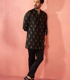 Black fine satin kurta with cotton lycra pant - modern festive set