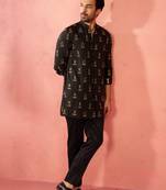 Black fine satin kurta with cotton lycra pant - modern festive set