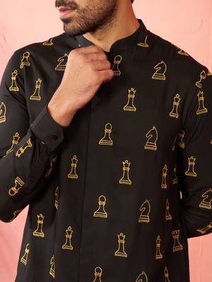 Black fine satin kurta with cotton lycra pant - modern festive set 2