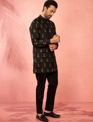 Black fine satin kurta with cotton lycra pant - modern festive set 4