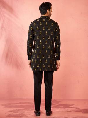 Black fine satin kurta with cotton lycra pant - modern festive set 5