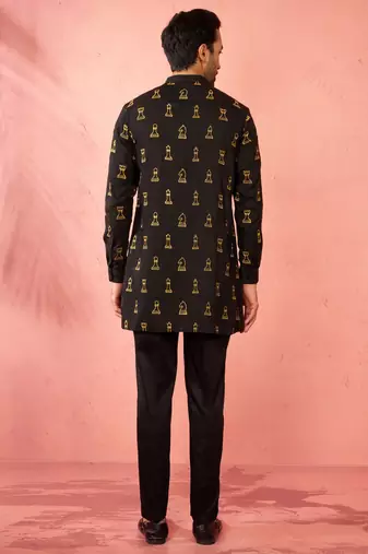 Black fine satin kurta with cotton lycra pant - modern festive set