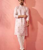 Lavender cotton kurta with cream pyjama - sequin embroidered set