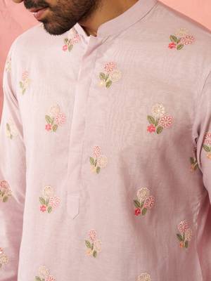 Lavender cotton kurta with cream pyjama - sequin embroidered set 2