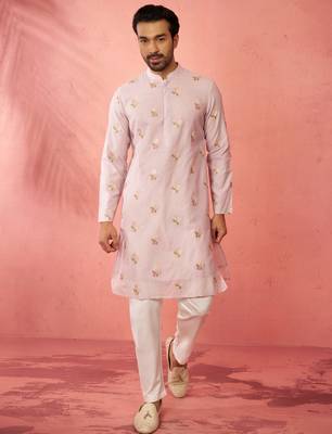 Lavender cotton kurta with cream pyjama - sequin embroidered set 3