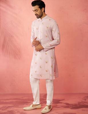 Lavender cotton kurta with cream pyjama - sequin embroidered set 4