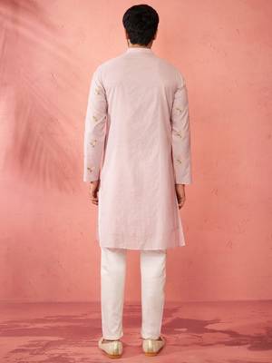 Lavender cotton kurta with cream pyjama - sequin embroidered set 5