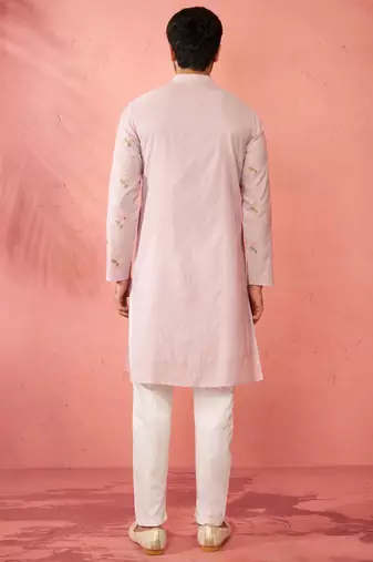 Lavender cotton kurta with cream pyjama - sequin embroidered set