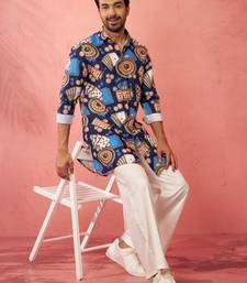 Blue digital print kurta with cream palazzo set - traditional festive wear