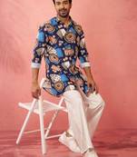 Blue digital print kurta with cream palazzo set - traditional festive wear