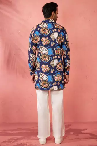 Blue digital print kurta with cream palazzo set - traditional festive wear