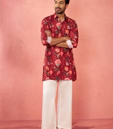 Maroon rayon kurta with cream flare pant - digital print set