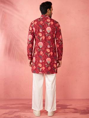 Maroon rayon kurta with cream flare pant - digital print set 5