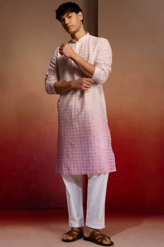 Onion cotton sequin ombre kurta with white trousers - festive set