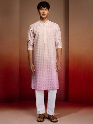 Onion cotton sequin ombre kurta with white trousers - festive set 3