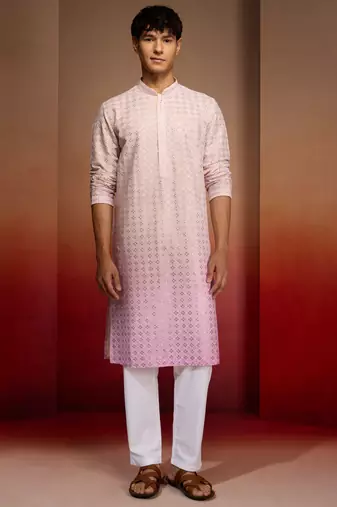 Onion cotton sequin ombre kurta with white trousers - festive set
