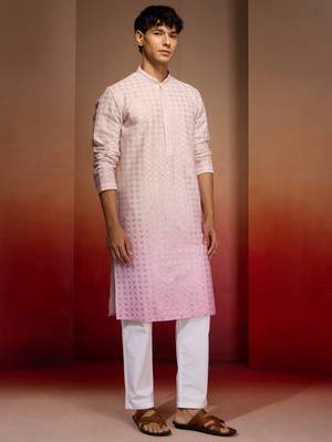 Onion cotton sequin ombre kurta with white trousers - festive set 4