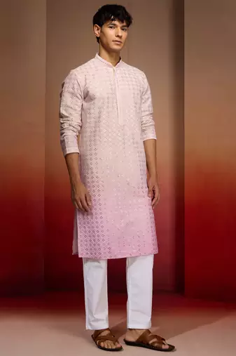 Onion cotton sequin ombre kurta with white trousers - festive set
