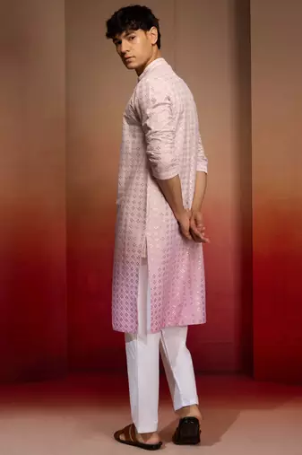 Onion cotton sequin ombre kurta with white trousers - festive set