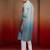 Aqua cotton sequin ombre kurta with white trousers - festive set