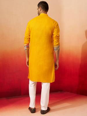 yellow digital print kurta with pyjama - high neck traditional set 5