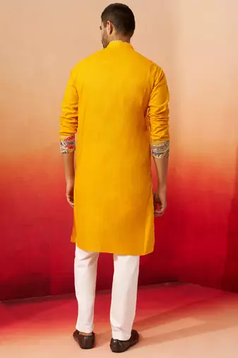 yellow digital print kurta with pyjama - high neck traditional set