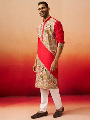 black digital print kurta with pyjama - sophisticated high neck set 1