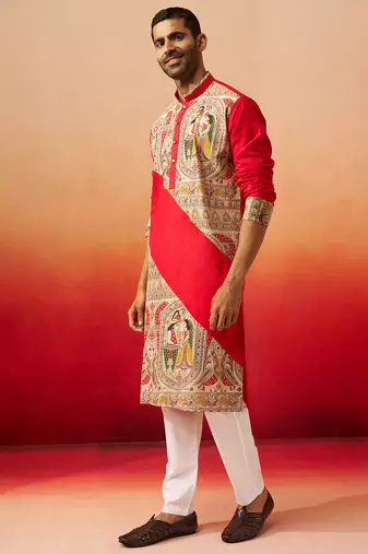 black digital print kurta with pyjama - sophisticated high neck set