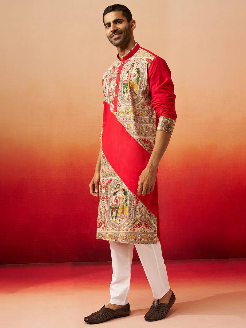 black digital print kurta with pyjama - sophisticated high neck set