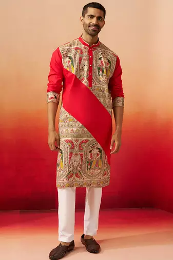 black digital print kurta with pyjama - sophisticated high neck set