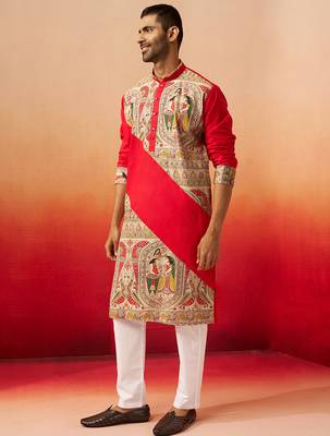 black digital print kurta with pyjama - sophisticated high neck set 4