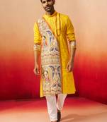 yellow digital print kurta with pyjama - high neck traditional set