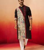 black digital print kurta with pyjama - sophisticated high neck set