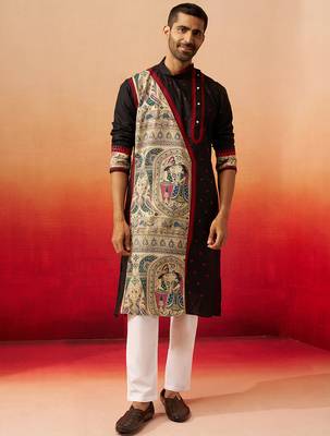 black digital print kurta with pyjama - sophisticated high neck set 3